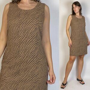 Vintage Y2K NEUTRAL Tiger Print Minimal Summer Dress -- 10, Large